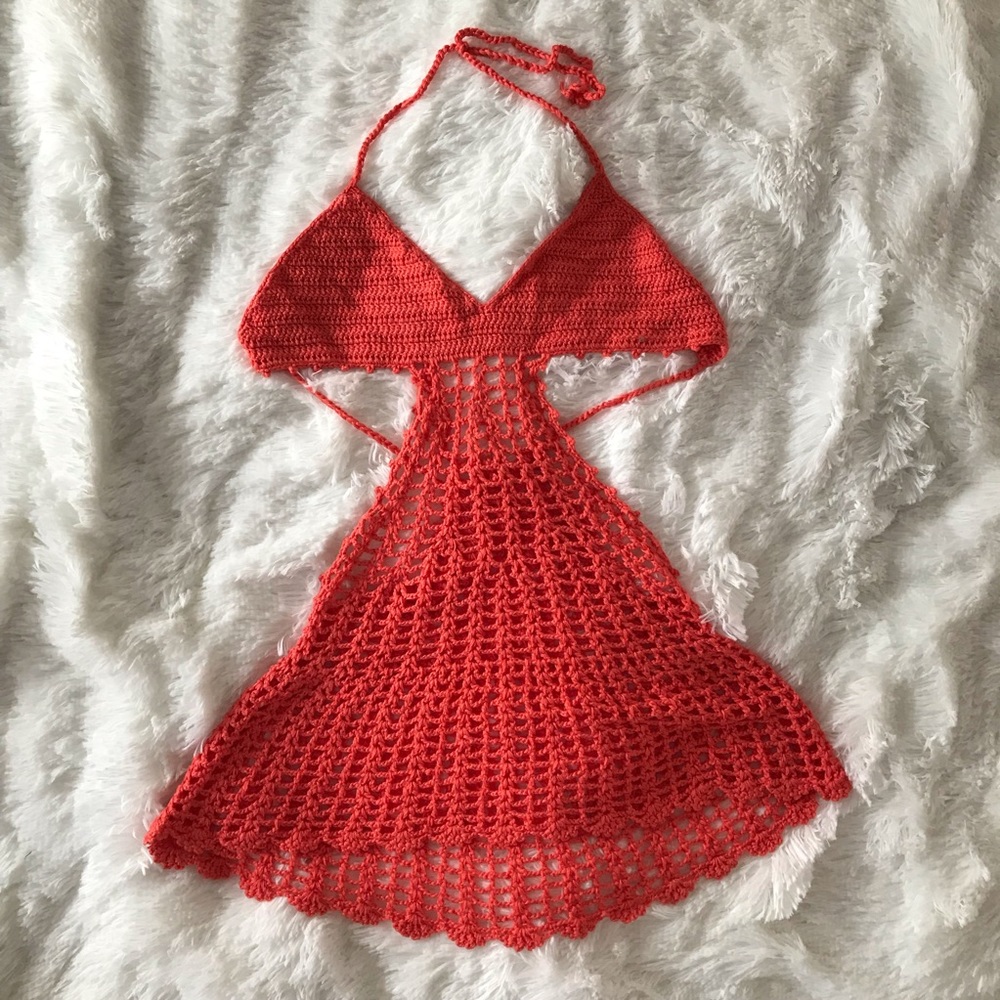 Crochet Beach Cover Up in Sunset Orange NWOT